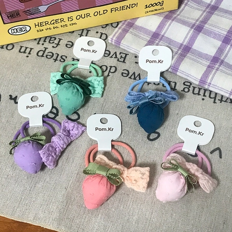Strawberry Pendant Hair Ties Fabric Lace Bowknot Sweet Korean Style Hair Accessories For Kids Girls