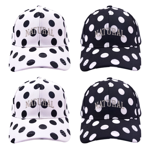 Cappello Da Baseball In Cotone Motivo A Pois Ricamo Lettere Natural Visiera Curva Retro Cappello Da Sole Regolabile