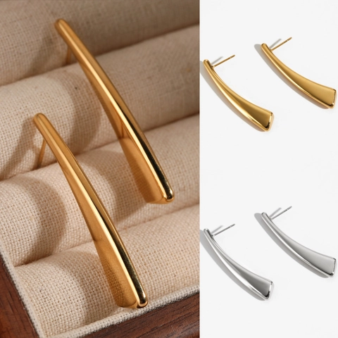 Orecchini Lunghi Curvi In Acciaio Inossidabile 316 Da Donna Geometrici Lineari Placcati Oro PVD Ipoallergenici Impermeabili
