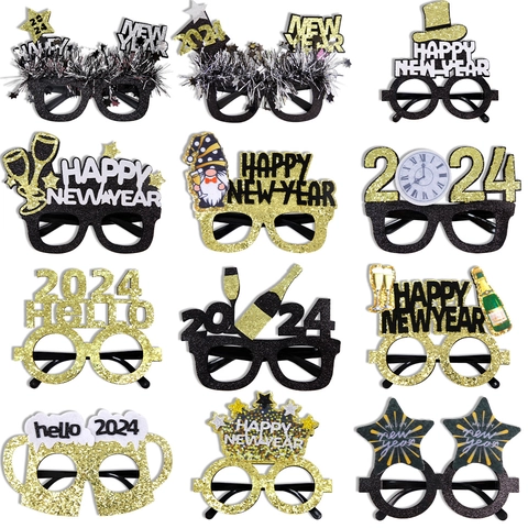 Happy New Year Party Brille Glitzer Kunststoffrahmen Foto Requisiten Feier Festliche Dekorationen