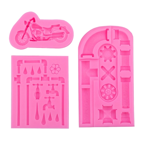 Industrial Style Motorcycle Gear Water Pipe Faucet Silicone Mold Fondant Cake Decoration Chocolate Resin DIY Crafting Tool