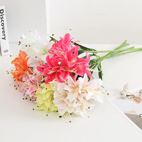 Artificial Lily Flower Single Stem Silk Floral Home Wedding Party Decoration Photography Prop Multi Color