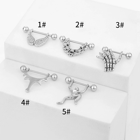 316L Stainless Steel Nipple Rings Zircon Heart Wings Skeleton Hand Nipple Studs Surgical Steel Body Piercing Jewelry