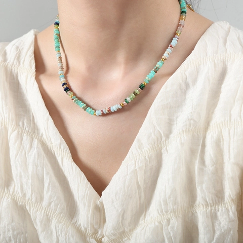 Handgefertigte Künstliche Perlenhalskette Naturstein Künstliche Perle Titanstahl Boheme Vintage Nische Ästhetik Schmuck Für Frauen