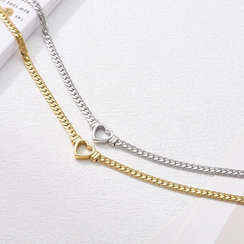 Collana Bracciale Con Pendente A Cuore In Acciaio Inossidabile Catena A Serpente Cubana Piatta Gioielli Di Moda Minimalisti Per Donna