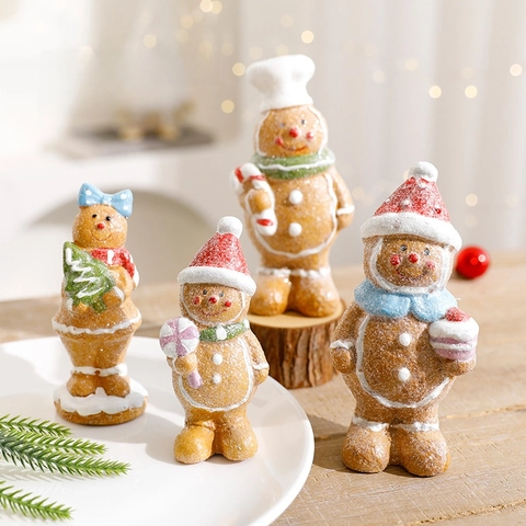 Christmas Gingerbread Man Desktop Ornament Ceramic Hollow Figurines For Holiday Festive Home Tabletop Decor Xmas Gift