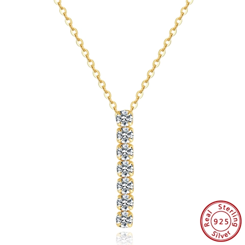 925 Sterling Silver Vertical Row Zirconia Pendant Necklace For Women Gold Platinum Plated Trendy Commuter Fashion Jewelry