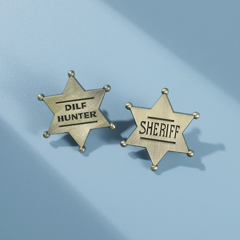 American Vintage Bronze Hexagonal Star Brooch Sheriff Badge And DILF Hunter Pins Alloy Zinc Retro Accessory For Jacket