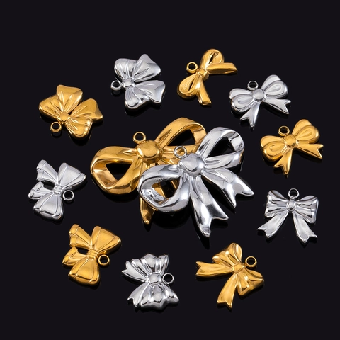 Ciondoli A Fiocco In Acciaio Inossidabile Lucidato A Specchio Charms Per Creazione Di Gioielli Fai Da Te Accessorio Orecchini Collana Stile Minimalista