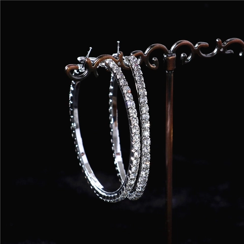 Fashion Sparkly Rhinestone Large Hoop Earrings Copper Silver Gold Plated Big Circle Earring For Women Party Jewelry Gift