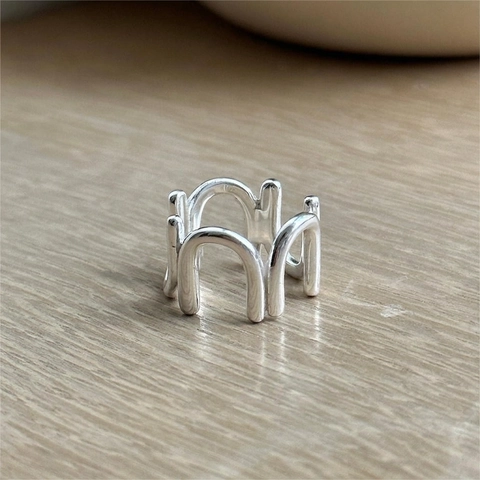 Anello In Argento Sterling 925 A Forma Di U Geometrico Minimalista Linee Ad Arco Impilate Lucido Gioielli In Stile Coreano Per Donne