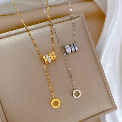 Collar Con Colgante Cilíndrico De Diamantes De Imitación Acero De Titanio Minimalista Cadena De Clavícula En Forma De Y