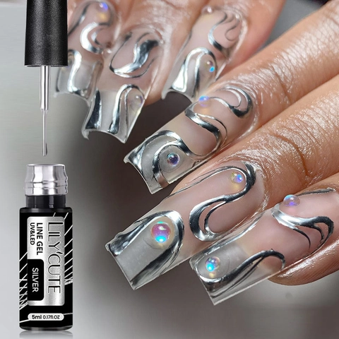Gel Per Linee Di Pittura Metallizzata Decorazione Unghie UV LED Curabile Argento Oro Oro Rosa Effetto Specchio DIY Manicure