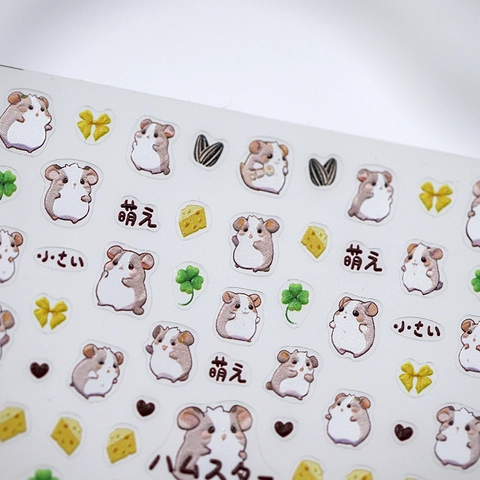 Nail Art Stickers 5D Embossed Cartoon Hamster And Cheese Cute Japanese Style Ultra Thin Self Adhesive Decals