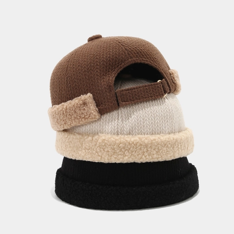 Vintage Docker Cap Strick Sherpa Randlose Skull Hat Verdickte Warme Winter Verstellbare Retro Miki Hat Für Herren Damen