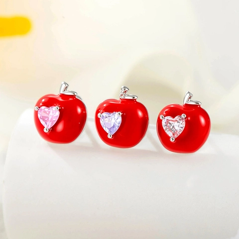 Pendientes Cartílago Manzana Roja Corazón Circón Acero Titanio Joyería Perforación Para Mujeres