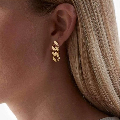 Orecchini a Catena Cuban Link Punk per Donna Orecchini a Lobo in Acciaio Inossidabile Placcato Oro Argento Gioielli di Moda