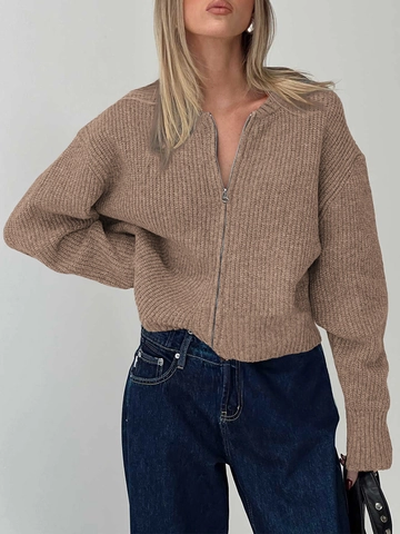 Women Zip Up Knit Sweater Cardigan Chunky Long Sleeve Crop Top Solid Color Casual Streetwear Lightweight Outerwear