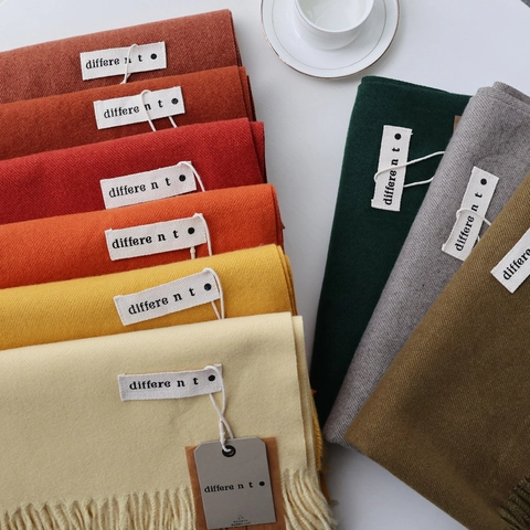 Women Winter Warm Cashmere-like Scarf Solid Color Tassel Fringe Scarf Elegant Soft Knitted Shawl Wrap For Commuting Outdoor