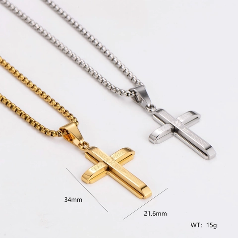 Collier Pendentif Croix Crucifix Jésus Acier Inoxydable 304 Motif Grec Chaîne Boîte Bijoux Religieux Minimaliste