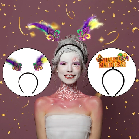 Mardi Gras Stirnbänder Mit Federn Karneval Party Deko Pailletten Maske Krone Kopfschmuck Parade Festliche Kostüm Zubehör