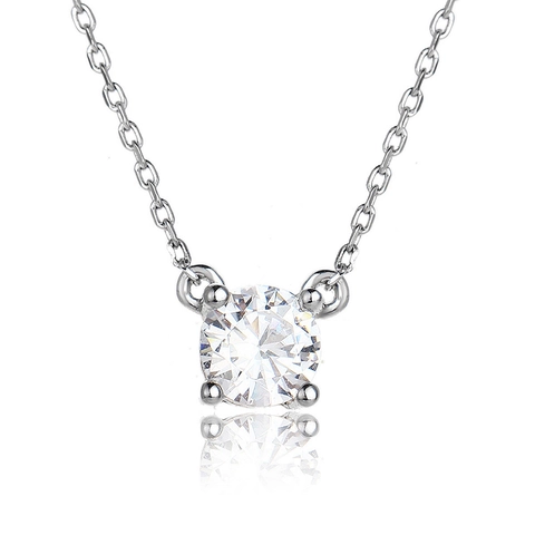925 Sterlingsilber Rund Solitär Anhänger Halskette Einfache Mode Strass Schlüsselbein Kette Schmuck Für Damen