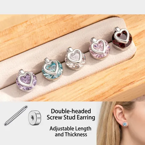 Hollow Heart Zircon Ear Cartilage Stud Titanium Steel Copper Screw Back Piercing Jewelry Sweet Style For Women