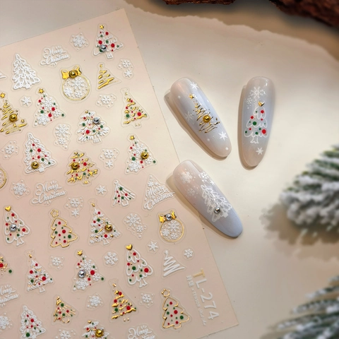 Christmas Nail Art Stickers 5D Embossed White Gold Snowflakes Tree DIY Manicure Festive Holiday Decoration