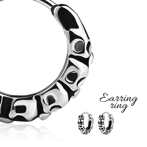Pendientes De Aro De Calavera Gótica Punk De Acero Inoxidable Con Patrón De Relieve Vintage Joyería Streetwear Para Hombre Mujer