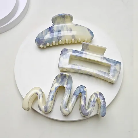 Grandes Pinces À Cheveux En Acétate Motif Marbré Impression Par Transfert D'eau Antidérapant Tenue Forte Barrette Minimaliste Élégant Accessoires Cheveux