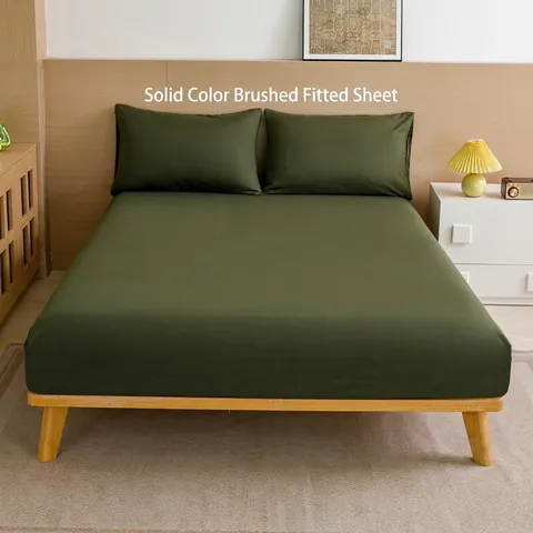 Solid Color Fitted Sheet Mattress Cover Brushed Microfiber Deep Pocket Elastic Band Breathable Soft Bedding Protector