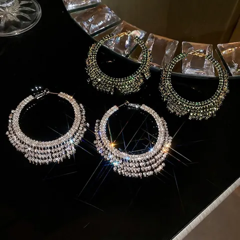 Übertriebene Strass Creolen Legierung Geometrisch Vintage Party Schmuck Mit Silver Earring Post Für Damen