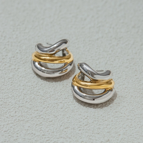Minimalistisch Two Tone Edelstahl Verflochten C-Form Ohrstecker Geometrischer Twist Damen Mode Schmuck