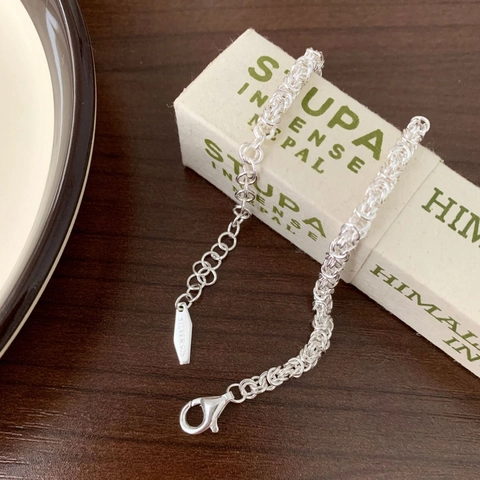 Bracciale In Argento Sterling 925 Catena Intrecciata A Mano Gioielli Di Moda Minimalista Con Chiusura Regolabile