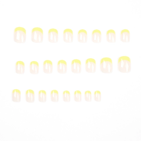 Faux Ongles French Tip À Presser Jaune Brillant Carré Rond Court Ongles Artificiels Accessoires De Manucure Minimalistes