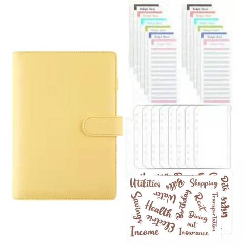 PU Leder Budget Binder Mit PVC Reißverschlusstaschen Kostenblätter Etiketten Bargeld Organizer Planer Für Spar Herausforderung