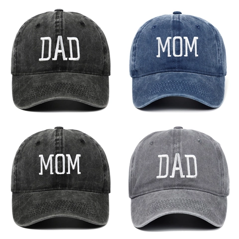 Washed Cotton Baseball Cap DAD MOM Embroidery Adjustable Retro Soft Top Dad Hat Casual Sunshade