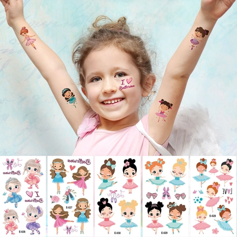 Pegatinas De Tatuajes Temporales Dibujos Animados Princesa Ballet Sirena Para Niñas Impermeable Luminoso Purpurina