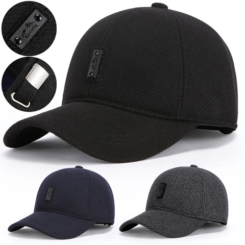 Gorra De Béisbol De Invierno Para Hombre Lana Espesada Cálida Protección Para Oídos Aire Libre Vintage Deporte Ajustable