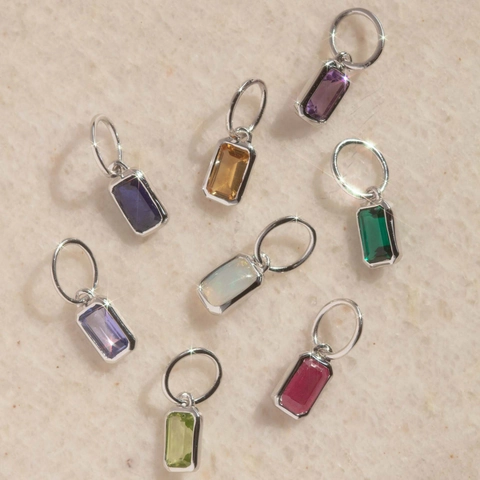 Birthstone Pendant Necklace Stainless Steel Rectangle Colorful Zircon Geometric Fashion Jewelry Women Gift