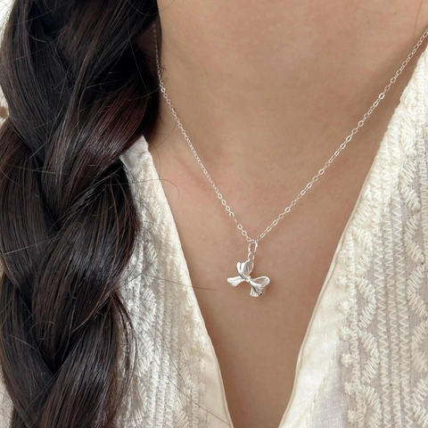 Collier En Argent Sterling 925 Avec Pendentif Noeud Papillon Style Coréen Élégant Bijoux Simples À Noeud Texture