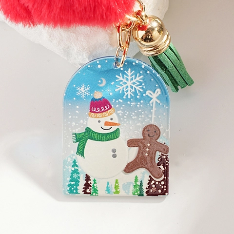 Llavero De Muñeco De Nieve De Navidad Aleación Acrílico Pompon De Piel Sintética Roja Borla Verde Amuleto De Bolsa