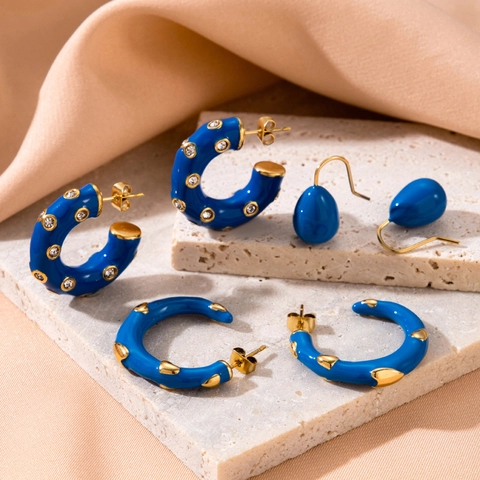 Oorbellen Voor Dames Roestvrij Staal Emaille Strass C-Vorm Waterdruppel Hartpatroon Retro Elegant Persoonlijkheid Sieraden