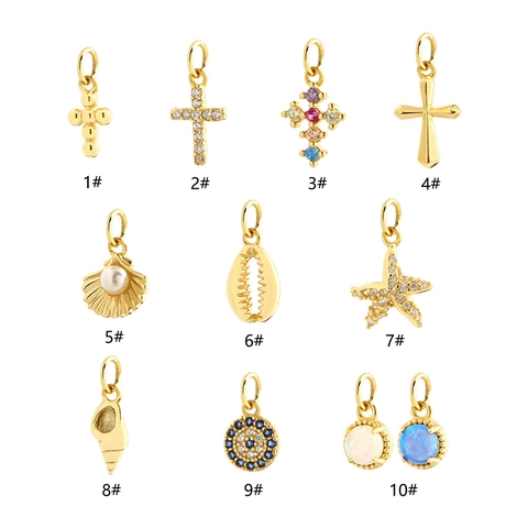 925 Sterling Silver Charms Pendants With Zircon Synthetic Opal For DIY Jewelry Making Cross Ocean Shell Starfish Evil Eye