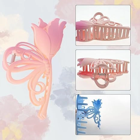 Pince À Cheveux Tulipe Papillon Dégradé Mat Grande Pince À Cheveux Élégante Accessoires De Coiffure Pour Femmes Filles