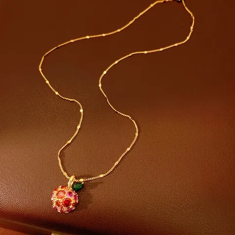 14K Vergulde Koperen Appel Hanger Ketting Met Gekleurde Zirkonia Luxe Sleutelbeenketting Voor Dames