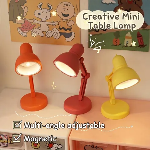 Mini LED Desk Lamp Folding Portable Plastic Magnetic Base Adjustable Eye Protection Warm Night Light For Reading Desktop Decor