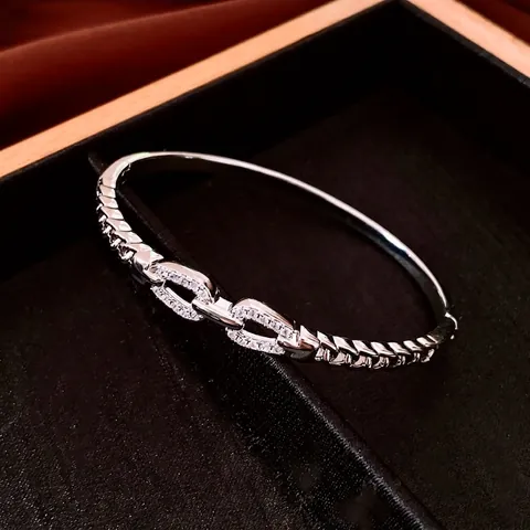 Bangle Armband Koper Verguld In elkaar Grijpende Dubbele Ring Pavé Zirkonia Luxe Minimalistische Sieraden Voor Dames