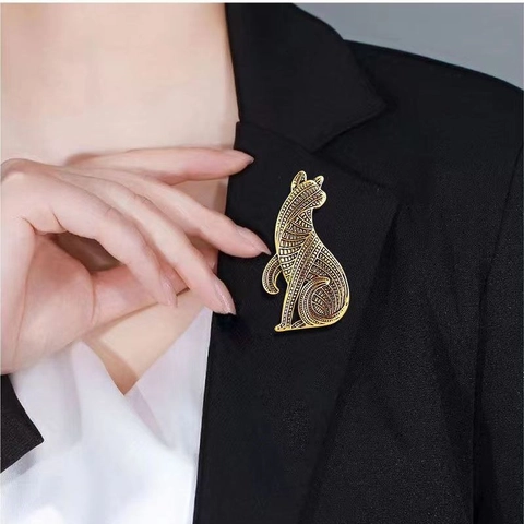 Katzen Brosche Antike Legierung Hohl Graviert Tier Reversnadel Vintage Stil Für Damen Herren Schmuck Accessoires