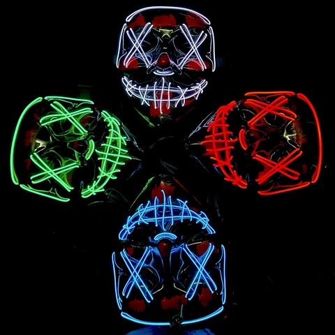 Halloween LED Lichtmasker Horror EL Draad Lichtgevend Plastic Neon Cosplay Party Rekwisieten Volwassenen Kinderen